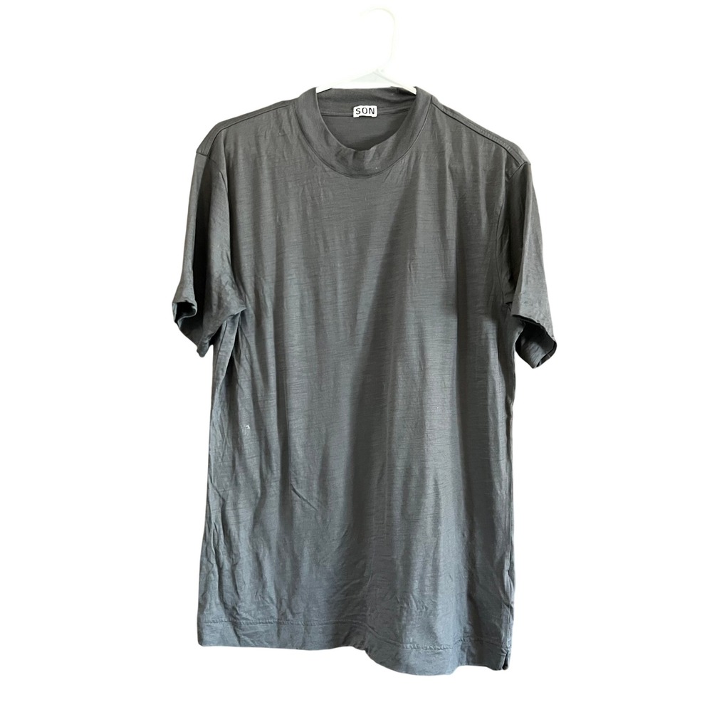 SON of a Tailor Charcoal Gray 100% Extra Fine Merino Wool Mock Neck T-Shirt